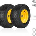 2-Pack 16x6.50-8 Tubeless Front Tires and Wheels, 1-Inch Bearings with Extra 3/4-Inch Axle Sleeve, 3" Long Offset Hub, Fits 3/4" and 1" Axles, Compatible with Most John Deere