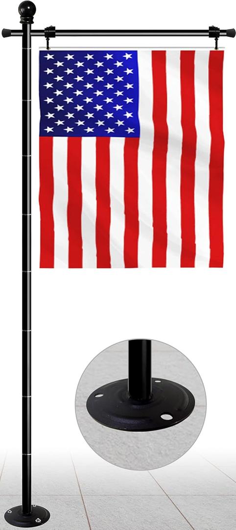 Koutemie 10FT Garden Flag Pole Stand with Metal Base for 3x5 American Flags, Adjustable Heavy Duty Outdoor Flagpole Holder Kit for Wooden Floor or Hard Ground, 1 Pack