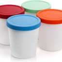 Peohud 4 Pack Ice Cream Containers, 1 Quart Freezer Storage Tubs with Silicone Lids for Ice Cream, Sorbet and Gelato, Freezer Dishwasher Safe