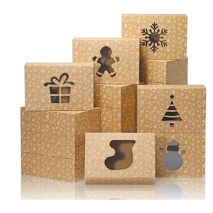 COTOPHER 12Pcs Christmas Cookie Boxes with Window, 8x6x2.5 inch Brown Bakery Boxes for Gift Giving, Brown Cake Boxes Holiday Pastries Boxes for Cakes Muffins Donuts Chocolate Strawberries
