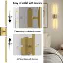 Battery Operated Wall Sconces Set of Two: Dimmable Wireless Wall Lights with Remote, 31-inch LED Rechargeable Sconces, 360 Lighting Wall Scone Decor for TV, Mirror, Bedroom, Living Room(Gold)