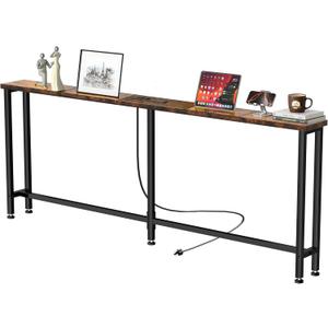 GRLEAF 78" Sofa Table with Built-in Power Strip (2 AC Outlets & 2 USB Ports)  4.9ft Power Cord, Metal Frame, Easy Assembly, Long Couch Table Behind Sofa, Living Room and Home Office | Rustic Brown