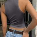 Versatile High Neck Crop Tank for Women - Workout, Yoga, and Daily Wear, Slimming Ribbed Bodycon Sleeveless Top (Gray) S