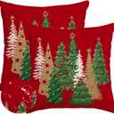 RABUSOFA Christmas Pillow Covers 20x20 Inch Set of 2 Outdoor Indoor Waterproof Christmas Tree Decorations Decorative Throw Pillow Cases Xmas Decor Winter for Couch Holiday Gold Red