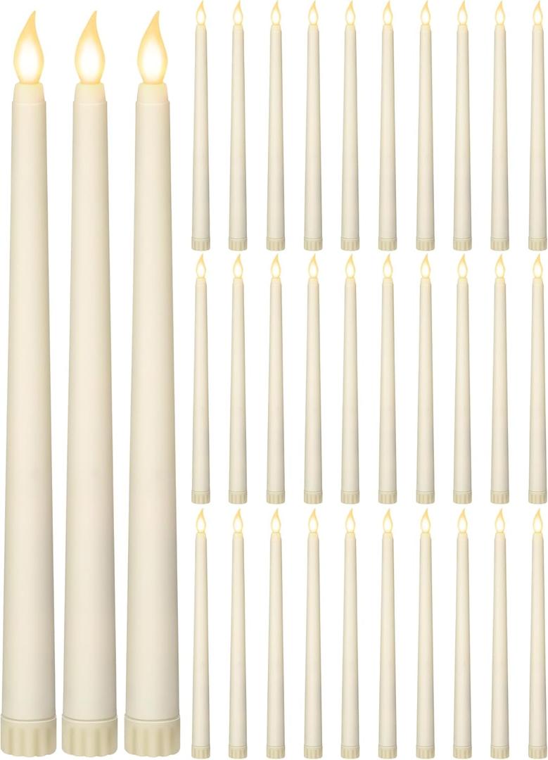 Retisee 30 Pcs 11 Inch Flameless Taper Candles LED Candles Bulk Battery Operated Taper Candle Flickering LED Candlesticks for Valentines Birthday Wedding Party Decor (Classic Style,Ivory)