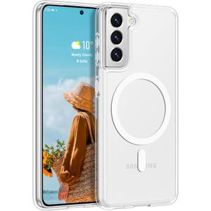 Rayboen for Samsung Galaxy S21 Case, Compatible with Magsafe, Classic Crystal Clear Slim Shockproof Protective Phone Cover for Samsung S21 5G with Transparent Hard PC Back, White Magnetic Ring