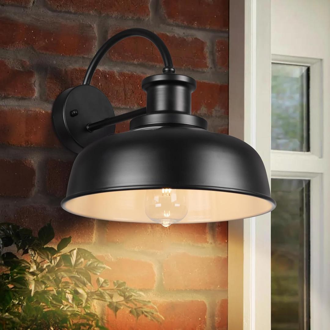 Solar Barn Light Outdoor, Farmhouse Dusk to Dawn Sensor Wall Sconce, 12 Inch Rustic Solar Powered Exterior Light Fixture for Porch, Garage, Patio (026-1pack)