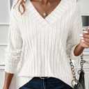 PRETTYGARDEN Fall Fashion 2026 Long Sleeve Shirts for Women Ribbed Knit V Neck Dressy Casual Lightweight Sweaters Tunic Tops (White, S)