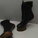 JiaLuoWei Women Ankle Boots, 7inch High Heel New Fancy Pony Play Boot Fetish Ankle Platform Boots 11, Black Gold