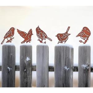 5PCS Rusty Birds Decoration, Outdoor Birds Wall Decor, Backyard Garden Decor for Outside, Rustic Yard Fence Decorations - Metal Yard Art, Birds Craft Sculptures and Statues Ornaments, Robins (Robin12x12cm)