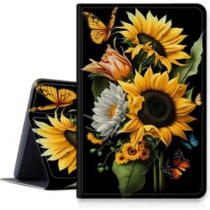 Sunflowers Butterfly Case for All-New Kindle Fire HD 10 Tablet 10.1" (13th Generation, 2023 Release), PU Leather Folding Stand Cover with Multi-Viewing Angles Auto Sleep & Wake