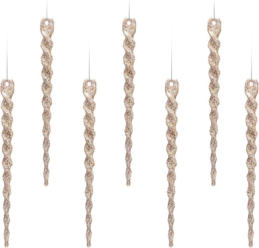 AMS Sparkling Glitter Plastic Icicle Ornaments 30 PCS Twisted Icicles Decoration Christmas Tree and Holiday Xmas Party Hanging (5.1'', Champagne)