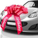 Zoe Deco - Happy Birthday Car Bow - Red, 30 Inch - Giant Car Bow Pre-Printed w/Happy Birthday - Large Gift Wrapping for Huge Present
