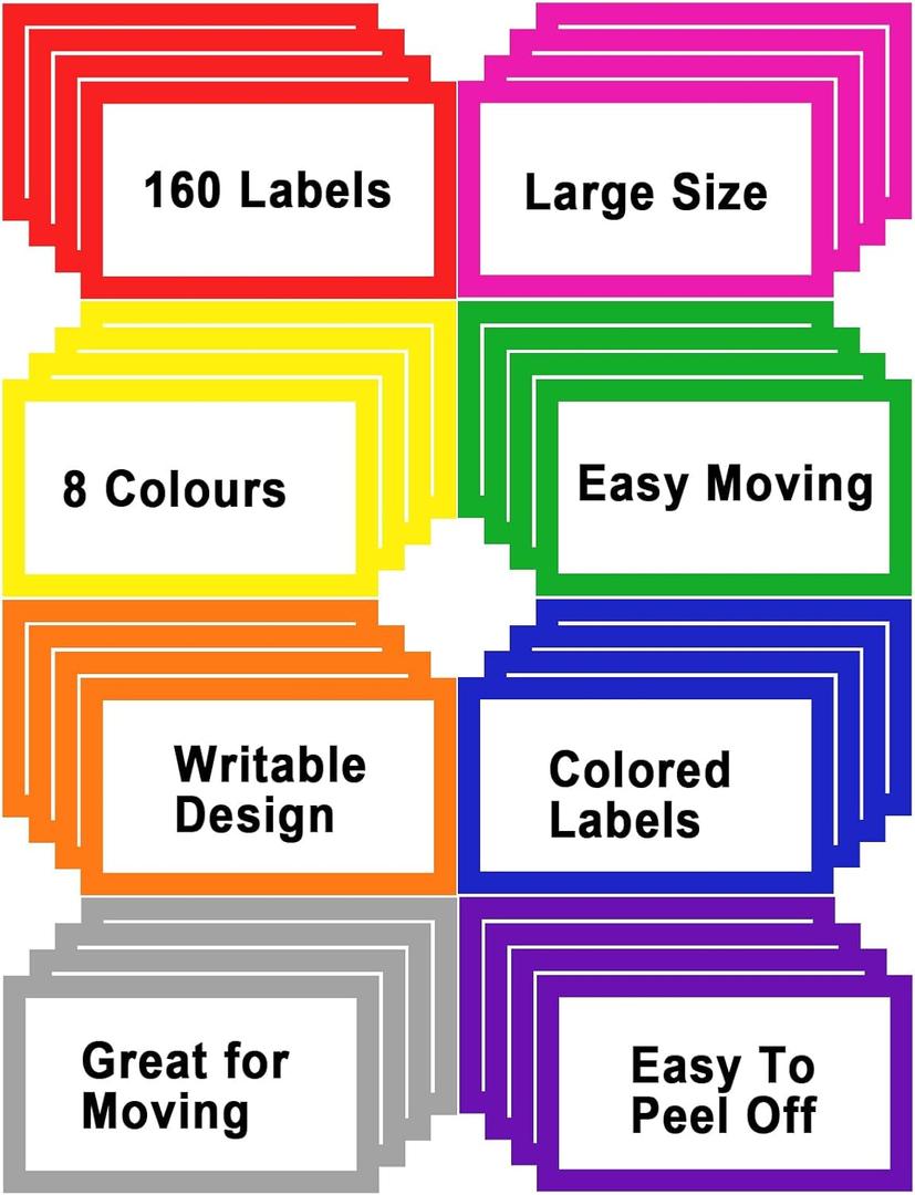 6 x 4 inch Large Moving Labels for Boxes, Blank Moving Boxes Labels Stickers, 160pcs 8 Color Coded Moving Stickers Packing Labels Stickers for Home Organization Projects, Kitchen, Storage Bins