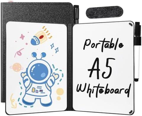 AGM Portable White Board Dry Erase, Double Sided Folding Whiteboards with Pen, Mini Portable Dry Erase Board for Study, Meeting, Doodling, Planning, Black