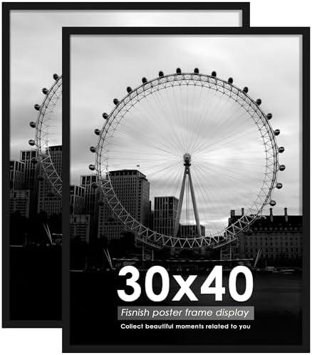 Fisnish 30x40 Picture Frame Black 4 Pack, with HD Plexiglass Durable and Scratch-proof, Classic Poster Frame for Horizontal or Vertical Wall Mountin
