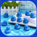 Soulchen 50 Pcs Blue Rubber Ducks Mini with Gold Ring Prints Bath Rubber Squeak and Float Duckies Gift Bulk for Adult Novelty Collectibles Birthday Decoration Party Supplies Lovers