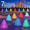 Solar Christmas Tree Lights Outdoor, 7-Color Changing Jellyfish Lights with 5-Layer Fiber Optics, IP65 Waterproof Pathway Decor for Yard Lawn Patio (3Pack)