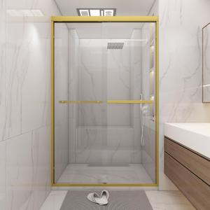 Shower Door 44-48" W * 72" H, Brushed Gold Double Sliding Shower Door with 1/4"(6mm) Tempered Glass, Shower Glass Door Easy to Clean