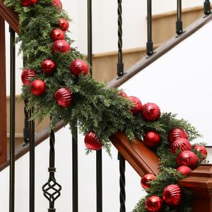 Norme 6 ft Artificial Christmas Cedar Garland Real Touch Greenery Garland with Red Ball Ornaments Xmas Hanging Decoration for Tree Staircase Table Fireplace Mantle Indoor Holiday Festival Home Decor