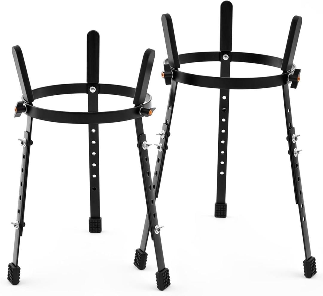 2 Pcs Conga Drum Stand 10 & 11 Black Heavy Duty Adjustable Height Drum Holder Support for Congas Bongo Djembe Performance and Travel