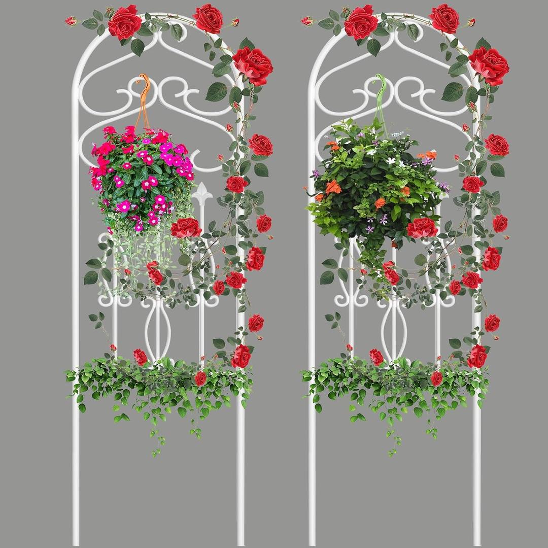 AMAGABELI GARDEN & HOME 2 Pack 60 x 18 Garden Trellis for Climbing Plants Outdoor Trellis for Climbing Roses Plant Trellis Vegetables and Flower Vine White Trellis for Ivy Cucumbers
