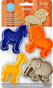R&M Animal Collection Pastry & Cookie Cutter set of 4. Assorted Designs and Colors, Zebra, Lion, Giraffe, Elephant. 2 Inches Assorted Plastic Cookie Cutters