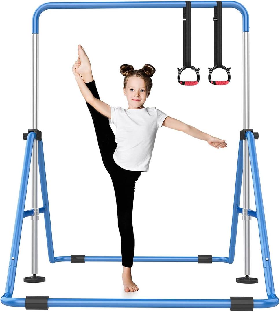 Foldable Gymnastics Bar, 5-Height Adjustable Gymnastic Bars for Kids at Home,Robust & Stable for Indoor/Outdoor Using,Weight Limit 140LBS