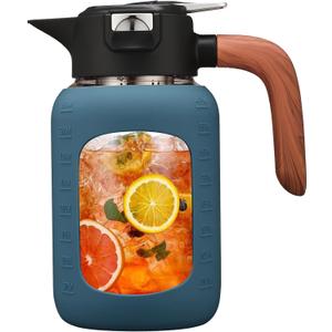 64 oz Glass Pitcher with Lid and Handle, Glass Carafe/Jug for Hot/Cold Water, Large Iced Tea Pitcher for Coffee, Juice and Homemade Beverage (EXP 08/07/26)