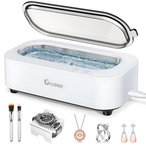 Jewelry Cleaner, 48kHz Professional Ring Cleaner with 2 Modes, 12oz Jewelry Cleaner Ultrasonic Machine for Glasses, Watch Band, Retainer, Denture, Razor, Silver (350ml White)