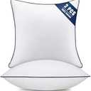 Throw Pillow Inserts Set of 2-Fluffy Square Cushions with 100% Cotton Covers-Decorative White Pillow Fillers for Sofa, Bed, Couch, Living Room, Indoor Hotel Pillows (12x12 Inch (Pack of 2)-Blue Edge)