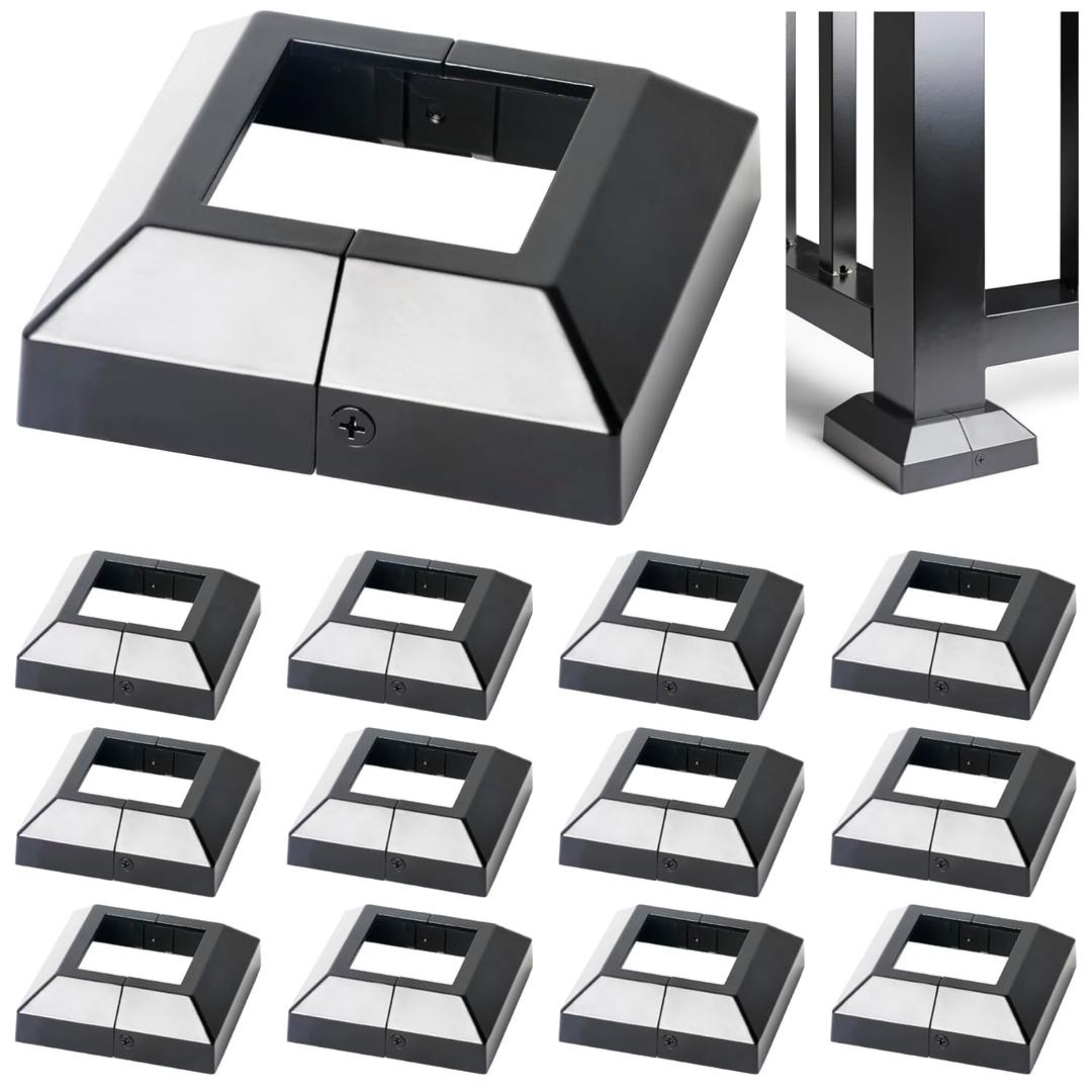 12 pcs 2.5"x2.5" (Actual: 2.5"x2.5") Aluminum Deck Post Base Cover, for Railings, Stairs, Patios, Porches, Split Deck Post Skirt (Black)