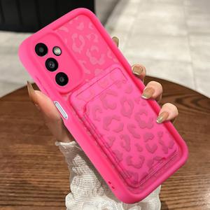 MOWIME Compatible with Samsung Galaxy A15 5G Case with Card Holder, Cheetah Print Shockproof Soft TPU Protective Cover Women Girls, Anti Scratch Wallet Case for Galaxy A15 5G 6.5 Inch, Hot Pink