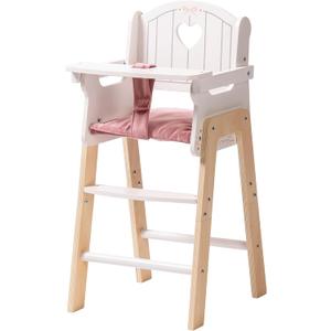 ROBOTIME Wooden Baby Doll High Chair, Pink Wooden Baby Doll Chair for 18 Inch Dolls, Pretend Play High Chair Baby Doll Accessories, Small