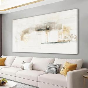 QSQ Abstract Wall Art Off White Large Size Artwork Wall Decor Canvas Painting Stretched Canvas Wooden for Living Room Bedroom Office Home Decor ready for hanging 29"x58"