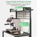 SNTD Bakers Rack with Power Outlet, Kitchen Shelves Microwave Stand with Wire Grid and 10 Hooks, 4 Tiers Coffee Stand (Grey, 23.5 x 15.6 x 52.8 Inches)