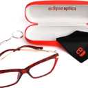 2 x Focus Series Reading Glasses for Women - Full Rim, Polycarbonate & Metal, Includes Case, Cleaning Cloth (Red)
