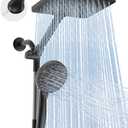Dual Handheld Shower Head Combo, 2-in-1 Rain Shower Heads System Wide Rainfall Shower Head and 10 Modes High Pressure Hand Held Showerhead with Built-in Power Wash, Black
