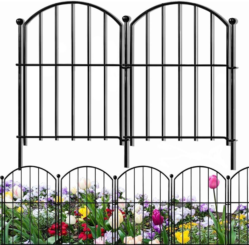 10 Panels No Dig Metal Garden Fence, Rustproof Decorative Dog & Rabbit Barrier with 11 Sturdy Stakes, Outdoor Animal Fencing for Yard, Patio, Flower Beds (Black) (10 Pack -17 in (H)x 11 Ft(l))