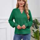 Womens Tops Dressy Casual Long Sleeve Shirts Loose V Neck Business Work Tunic Blouses (Green, L)