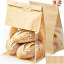 Extra Large Bread Bags for Homemade, 100 Count, 50% Thicker Sourdough Paper With Ties, 15.7*10.2*5.1 in, Tin Tie Tab Lock Bakery Bags With Window and Sealing Stickers for Storage Packaging Gifting
