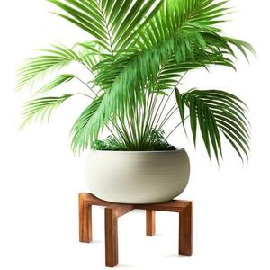 Wenqik 1 Pack 16 Inch Wood Plant Stand Wooden Plant Pot Holder Mid Century Rattan Flower Boho Rustic Stool Holder for Indoor Gardening Patio, Fit 8-18 Inch Pot (Wood Color)