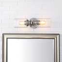 JONATHAN Y 16.5" Nickel 2-Light LED Wall Sconce, Modern Farmhouse Vanity Light with Seeded Glass Shade, Industrial Iron Fixture for Bathroom Mirror, LED Bulbs Included (JYL7577C)