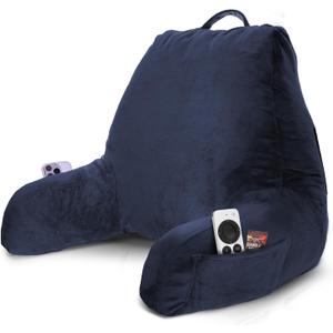 Nestl Reading Pillow with Shredded Memory Foam, Designed for Sitting Up in Bed and Couch, Back and Arms Adjustable Support for Adult & Teens Backrest Pillows for Reading, with Washable Cover Navy Blue, Standard 18"