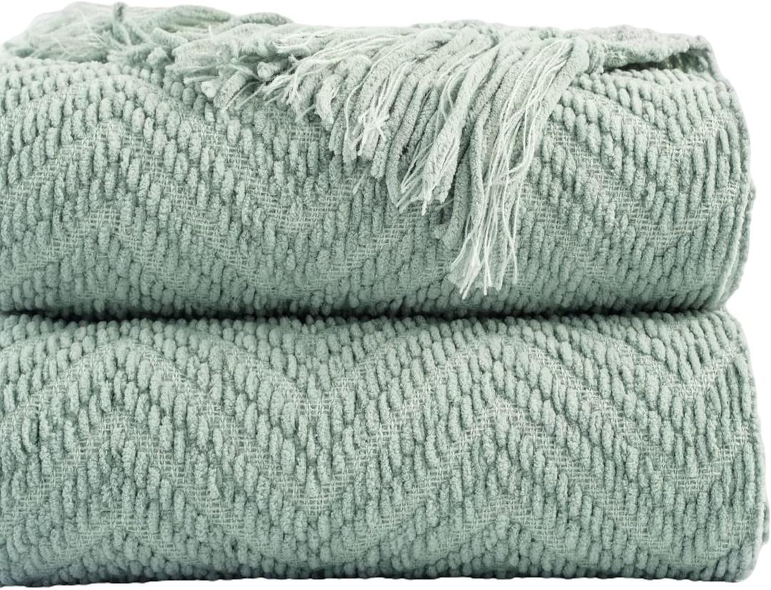 BATTILO HOME Sage Green Throw Blanket for Couch, Knit Sage Throw Blanket Versatile for Couch, Super Soft Warm Spring Blanket for Bed Sofa, 50"x60"