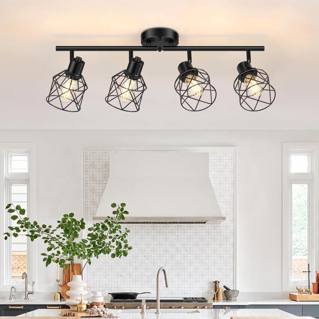 Baocuz 4-Lights Semi Flush Mount Ceiling Light, Adjustable Multi-Directional Light Fixtures, Rotatable Farmhouse Light Fixtures Mount with Metal Cage for Dining Room, Living Room