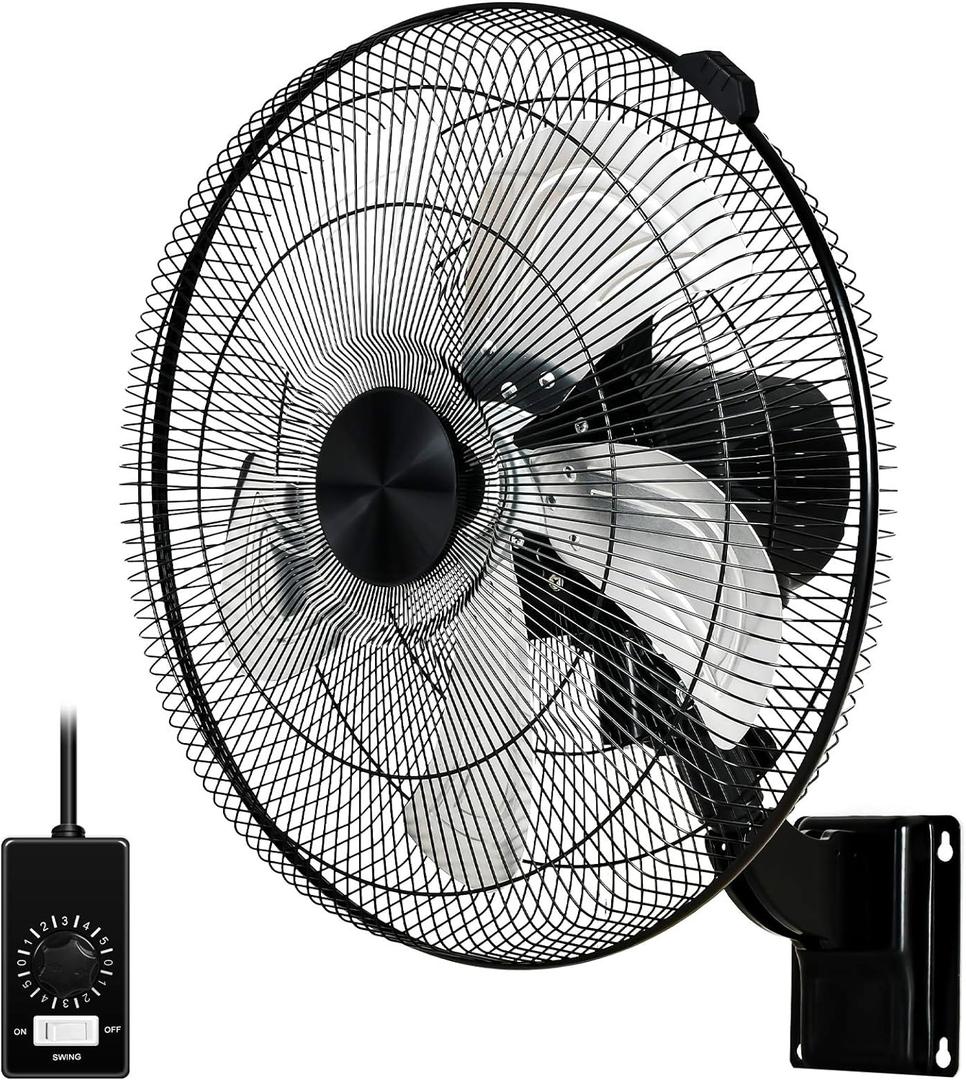 Simple Deluxe 18 Inch Household Commercial Wall Mount Fan, 90 Degree Horizontal Oscillation, 5 Speed Settings, Black