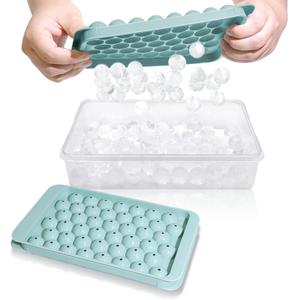WIBIMEN Round Ice Cube Tray with Lid and Bin - Ice Trays for Freezer with Lid - Ice Cube Trays for Freezer with Container (0.8IN-4PACK Blue)