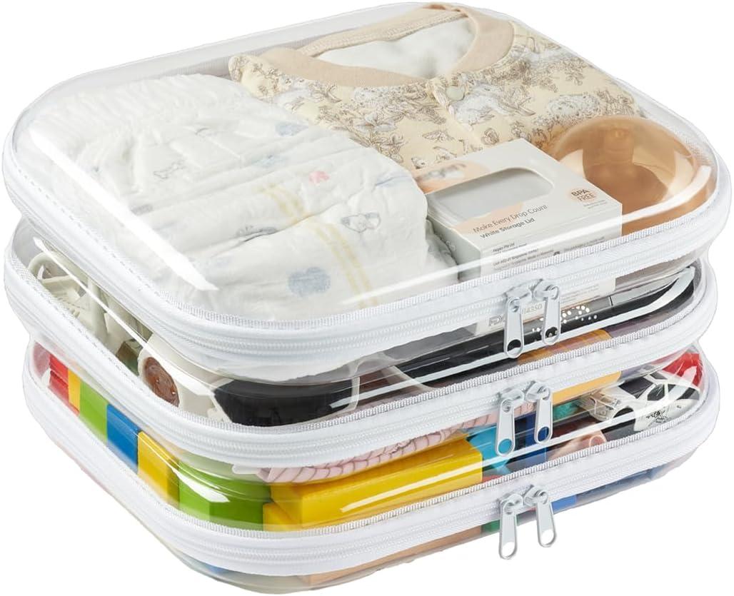 3-Pack Large Clear Hard Shell Zipper Case, Diaper Bag Organizer Pouches, Pencil Case & Makeup Bag, Travel Essentials and Toy Organizer (3L