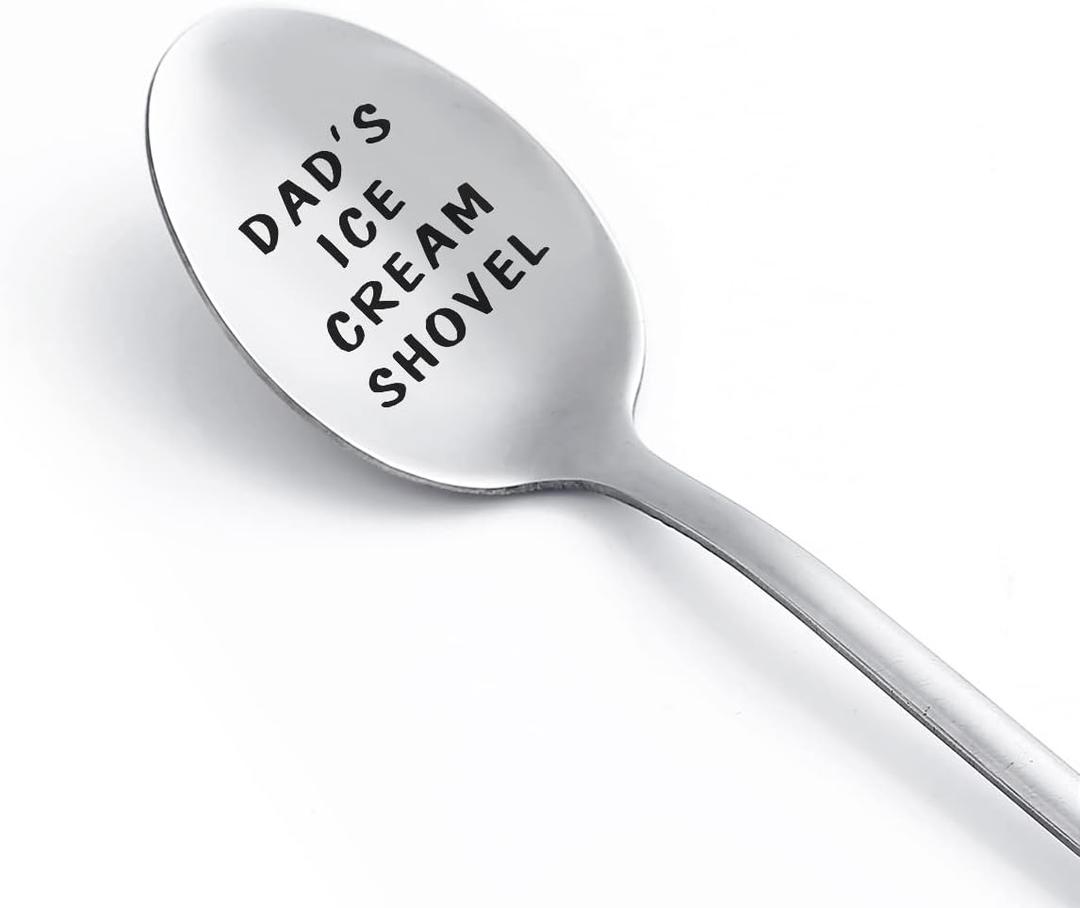 Gifts For Dad Men from Daughter Stocking Stuffers for men dad Ice Cream Spoon Scoop for Ice Cream Lovers, Christmas Gifts Funny Engraved Stainless Steel Shovel
